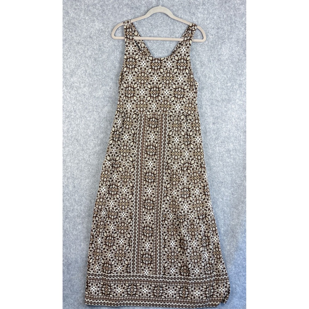 J Jill Jersey Dress Womens Large Brown Floral Midi Crossback Stretch Coastal